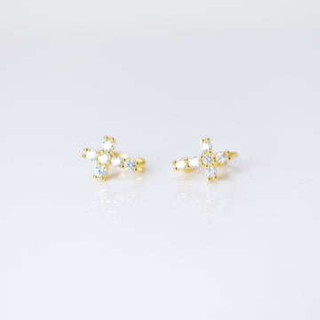 6mm Swarovski Crystal 14k Gold And Sterling Silver Cross Cartilage Hoop Earrings, Statement Earrings, Upper Helix Hoop Earrings.